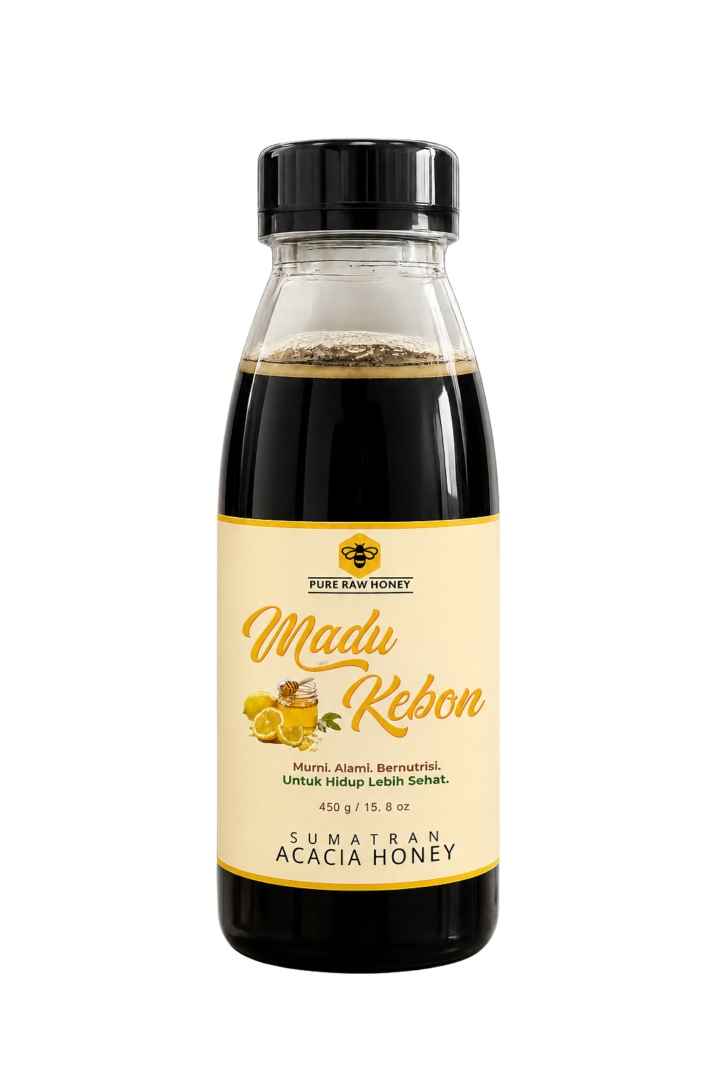 Botol Madu Kebon berisi madu Acacia Sumatra murni